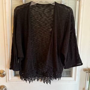 Attention Black Cardigan with Crochet Hem Witchy Whimsigoth Vibes